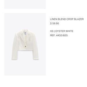 Zara Oyster White Linen Blend Crop Blazer